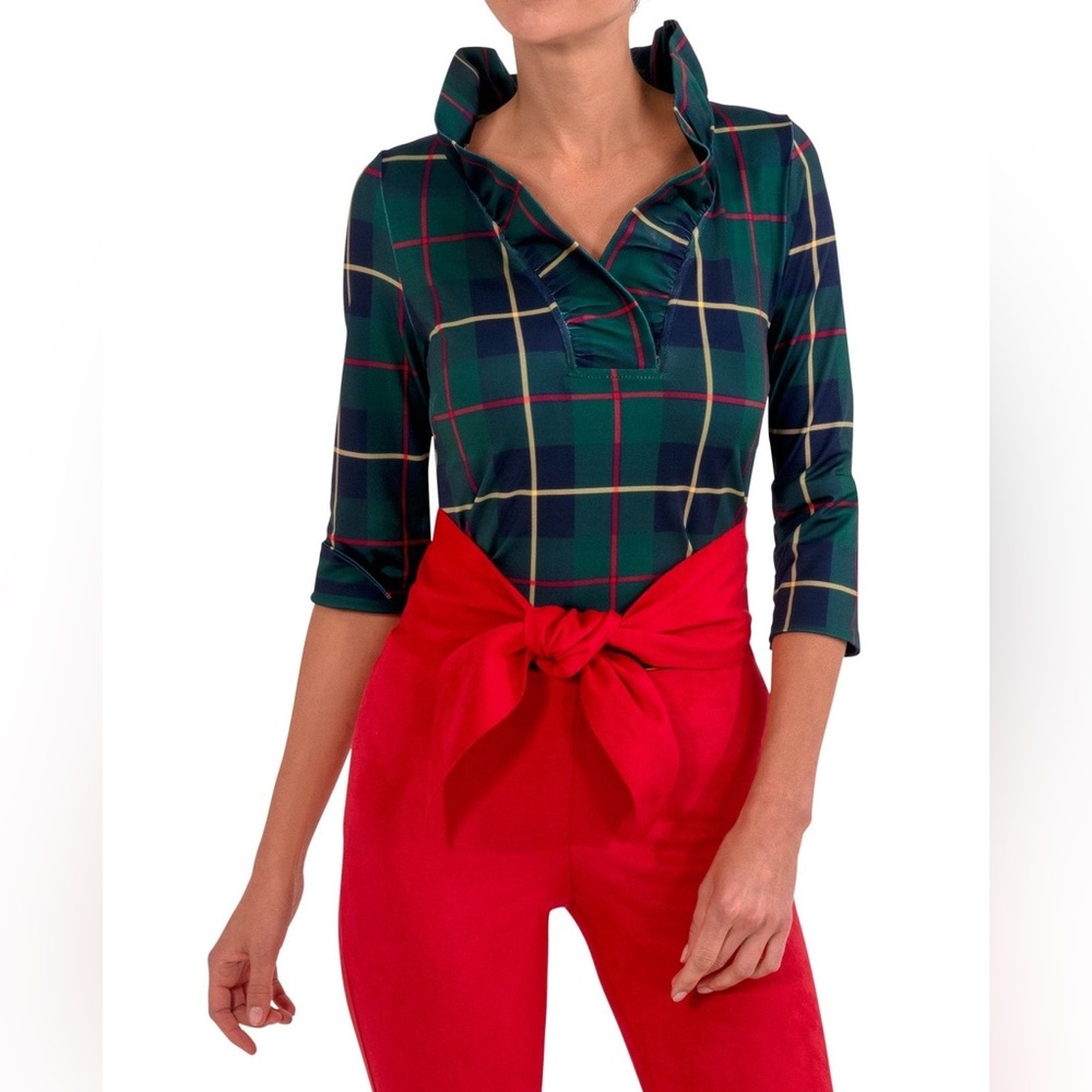 Gretchen Scott -Ruffneck Top - Plaidly Cooper Size Med